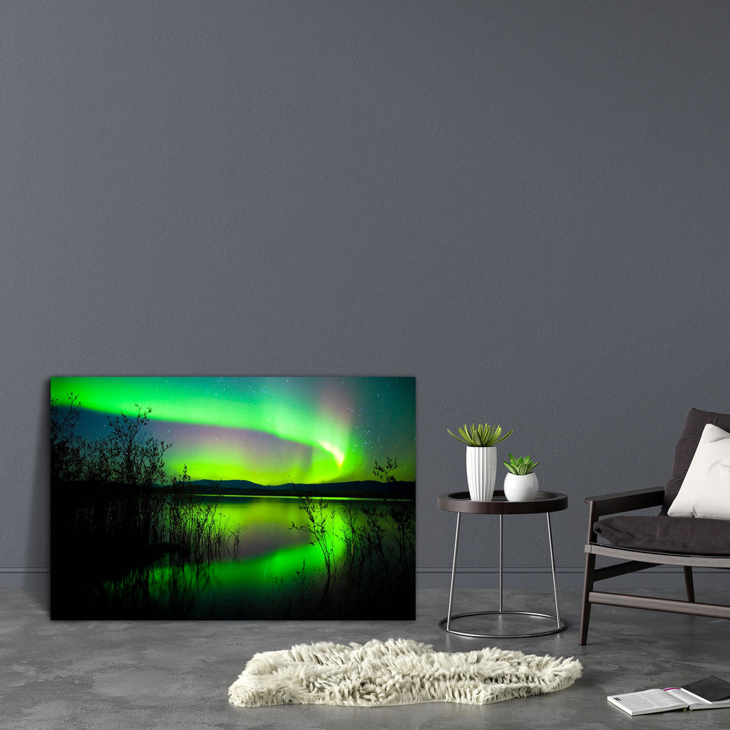 Northern Lights Canada Canvas Painting Synthetic Frame-Paintings MDF Framing-AFF_FR-IC 5000249 IC 5000249, Astronomy, Cosmology, Nature, Realism, Scenic, Space, Stars, Surrealism, northern, lights, canada, canvas, painting, synthetic, frame, aurora, borealis, above, aesthetic, atmosphere, celestial, colors, dancing, dark, discharge, display, esthetic, exceptional, exotic, fall, glossy, green, illuminate, ionosphere, lake, light, magnetic, field, mirrored, natural, night, sky, nobody, particles, phenomenon, 