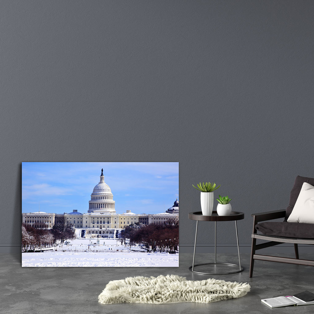 Snowstorm. House Washington DC, USA Canvas Painting Synthetic Frame-Paintings MDF Framing-AFF_FR-IC 5000250 IC 5000250, American, Ancient, Architecture, Automobiles, Black and White, Cities, City Views, Historical, Landmarks, Medieval, Mountains, Places, Signs and Symbols, Symbols, Transportation, Travel, Vehicles, Vintage, White, snowstorm., house, washington, dc, usa, canvas, painting, synthetic, frame, america, building, capital, city, columbia, columns, congress, cupola, democracy, detailed, district, d