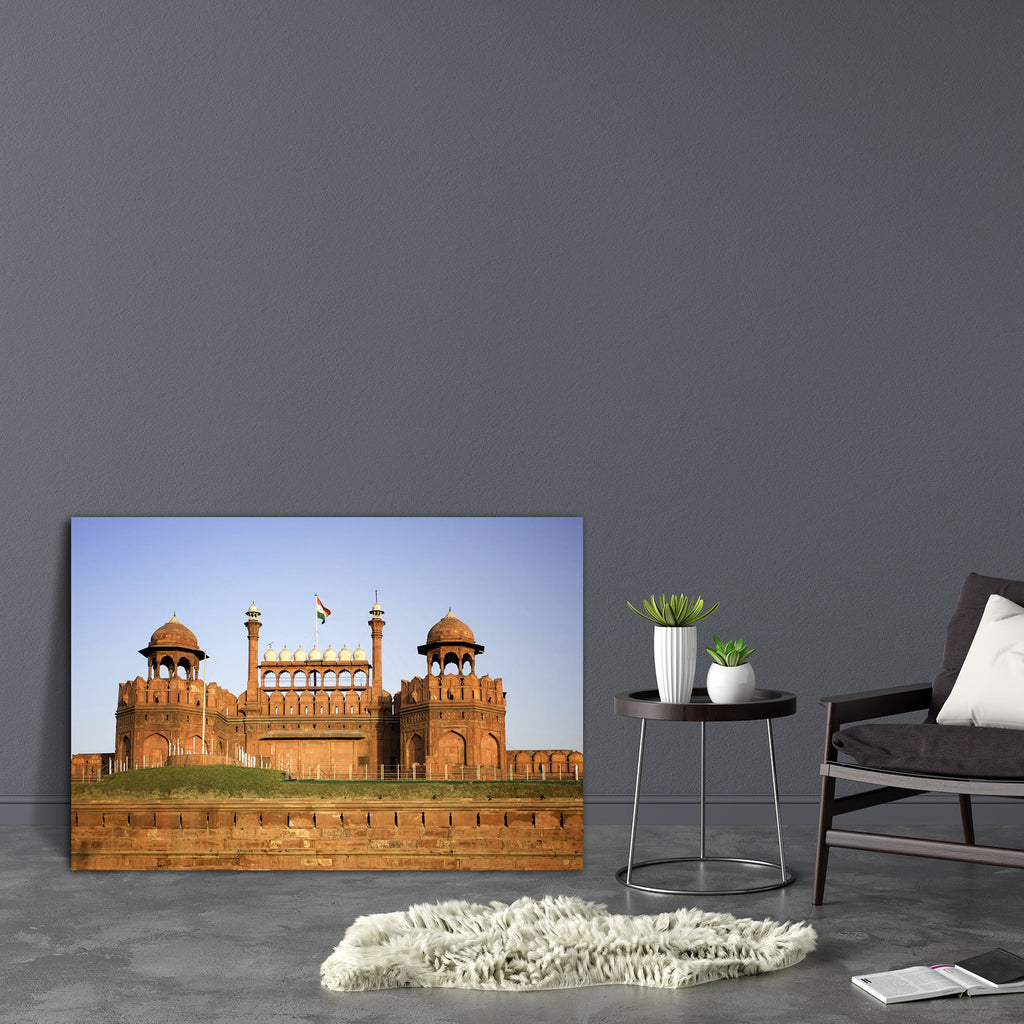 The Red Fort, Delhi, India Canvas Painting Synthetic Frame-Paintings MDF Framing-AFF_FR-IC 5000278 IC 5000278, Architecture, Asian, Automobiles, Culture, Ethnic, Flags, Indian, Marble and Stone, Mughal Art, Sunsets, Traditional, Transportation, Travel, Tribal, Vehicles, World Culture, the, red, fort, delhi, india, canvas, painting, synthetic, frame, flag, asia, blue, brick, british, building, castle, construction, empire, exterior, famous, fortification, gate, lahore, monument, mughal, old, place, sandstone