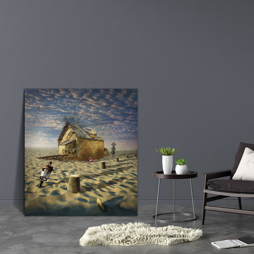 Lost In Desert Canvas Painting Synthetic Frame-Paintings MDF Framing-AFF_FR-IC 5000281 IC 5000281, Abstract Expressionism, Abstracts, Art and Paintings, Collages, Digital, Digital Art, Fantasy, Graphic, Landscapes, Nature, Realism, Scenic, Semi Abstract, Signs, Signs and Symbols, Surrealism, lost, in, desert, canvas, painting, synthetic, frame, surreal, abstract, art, backgrounds, bizarre, collage, composite, creativity, design, dreams, house, illusion, image, lamp, landscape, light, montage, mystery, sand,