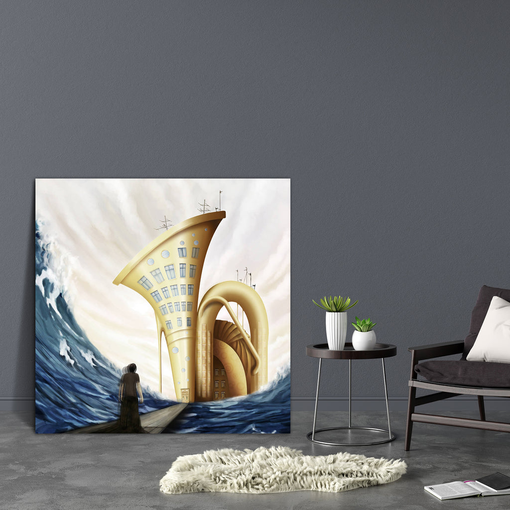 Man Standing On Bridge Canvas Painting Synthetic Frame-Paintings MDF Framing-AFF_FR-IC 5000317 IC 5000317, Abstract Expressionism, Abstracts, Architecture, Art and Paintings, Birds, Black and White, Digital, Digital Art, Drawing, Fantasy, Geometric Abstraction, Graphic, Illustrations, Landscapes, Music, Music and Dance, Music and Musical Instruments, Paintings, People, Pets, Scenic, Semi Abstract, Surrealism, White, man, standing, on, bridge, canvas, painting, synthetic, frame, tuba, abstract, abstraction, 