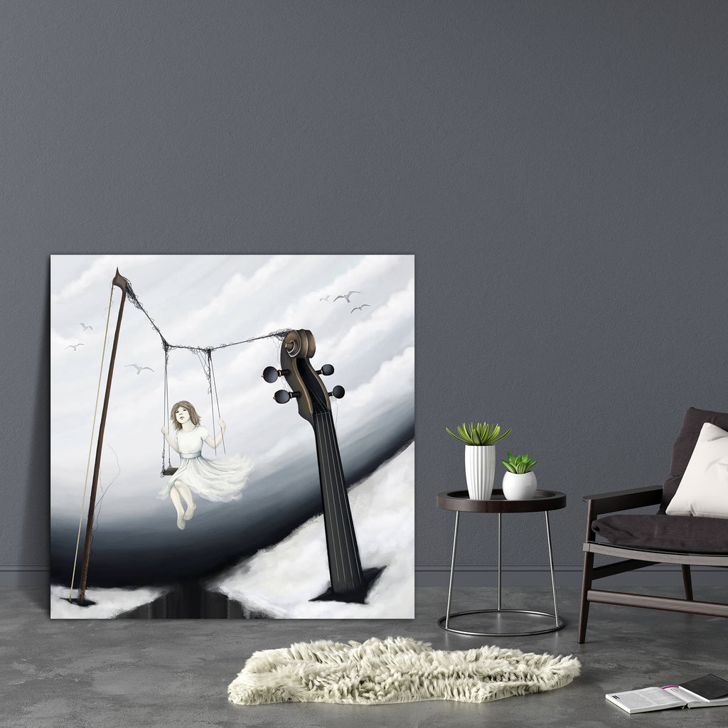 Little Girl Sitting On Violin Seesaw Canvas Painting Synthetic Frame-Paintings MDF Framing-AFF_FR-IC 5000318 IC 5000318, Abstract Expressionism, Abstracts, Art and Paintings, Baby, Birds, Black and White, Children, Digital, Digital Art, Drawing, Fantasy, Geometric Abstraction, Graphic, Illustrations, Kids, Landscapes, Music, Music and Dance, Music and Musical Instruments, Paintings, People, Scenic, Semi Abstract, Surrealism, White, little, girl, sitting, on, violin, seesaw, canvas, painting, synthetic, fram