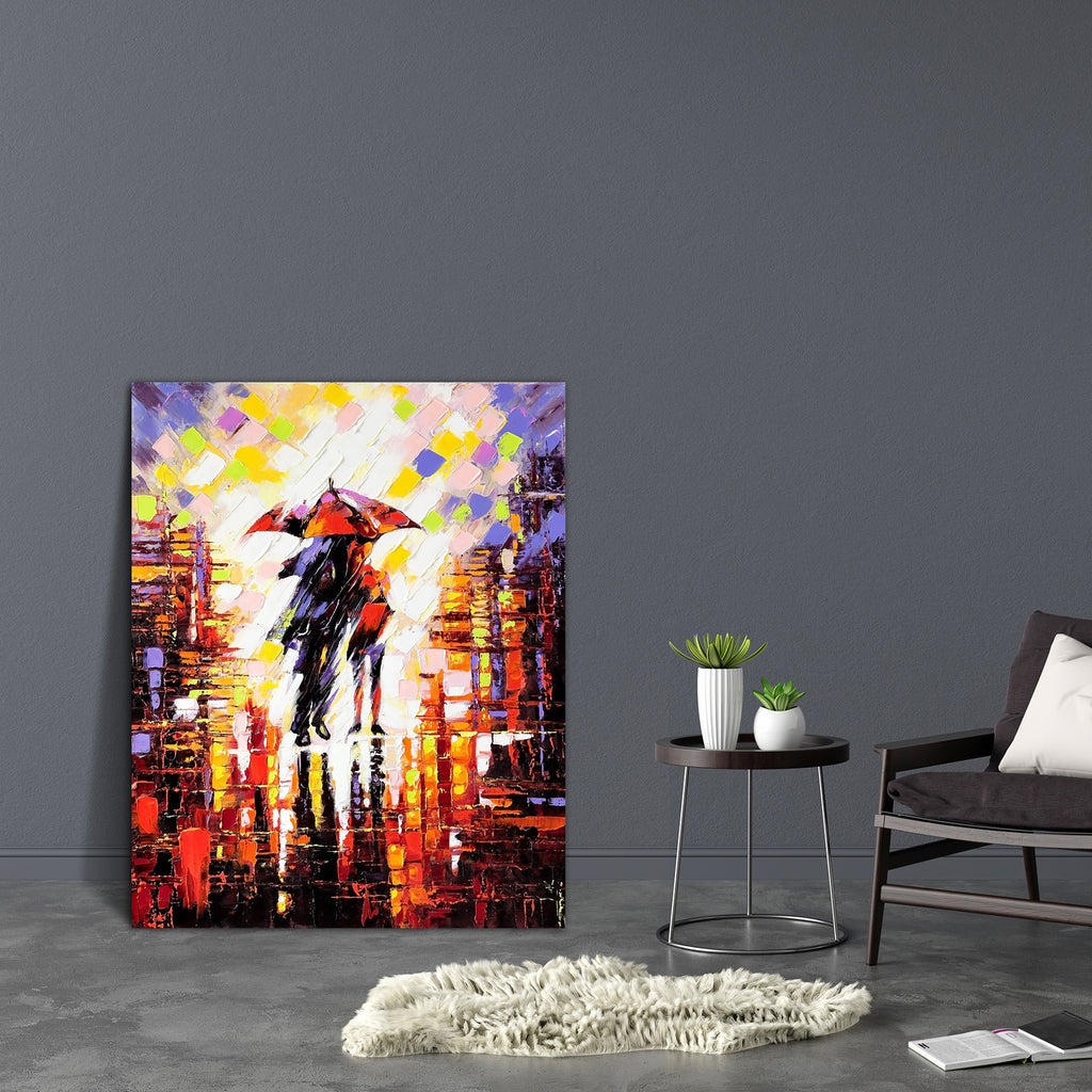 Two Enamoured Under An Umbrella Canvas Painting Synthetic Frame-Paintings MDF Framing-AFF_FR-IC 5000323 IC 5000323, Art and Paintings, Drawing, Impressionism, Individuals, Paintings, Portraits, Retro, two, enamoured, under, an, umbrella, canvas, painting, synthetic, frame, oil, art, rain, street, artist, illumination, light, neon, night, picture, portrait, silhouette, artzfolio, wall decor for living room, wall frames for living room, frames for living room, wall art, canvas painting, wall frame, scenery, p