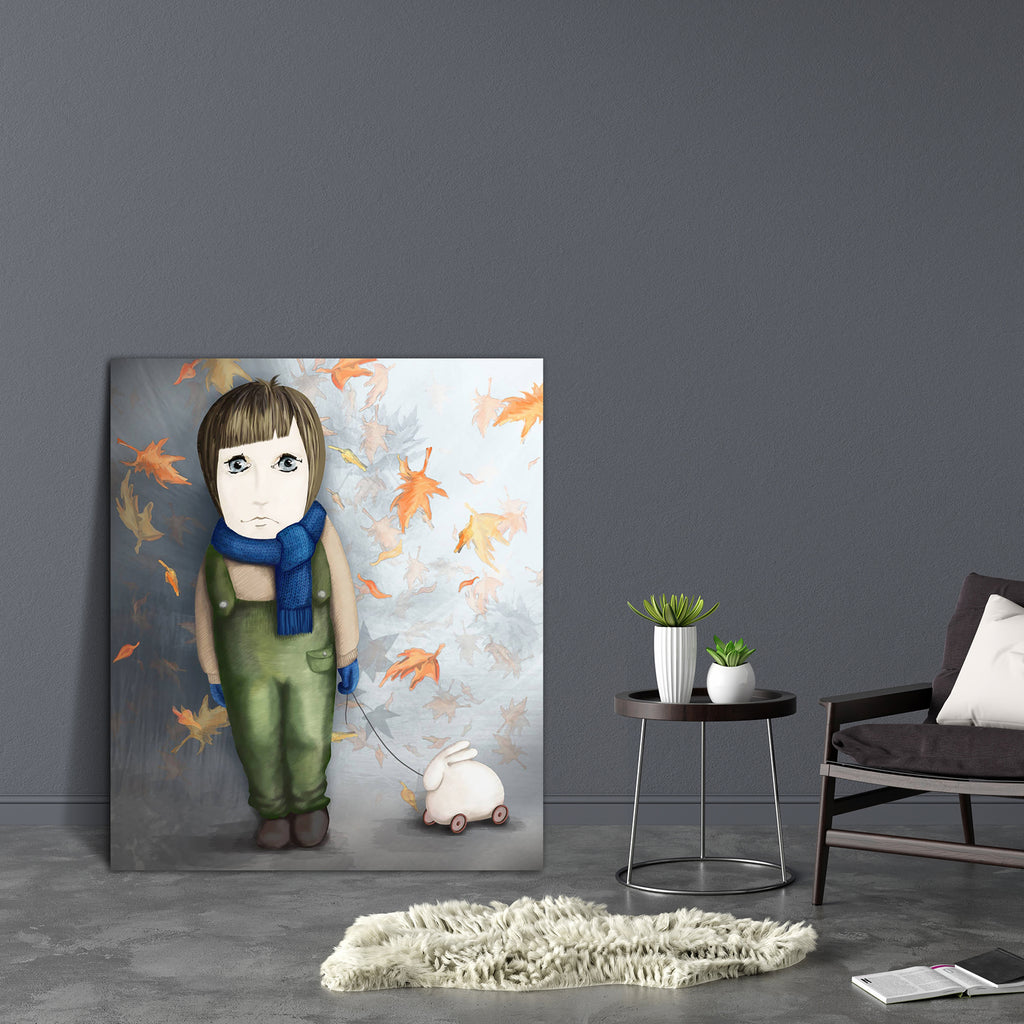 Little Girl With Rabbit Toy Canvas Painting Synthetic Frame-Paintings MDF Framing-AFF_FR-IC 5000334 IC 5000334, Art and Paintings, Baby, Children, Conceptual, Digital, Digital Art, Drawing, Graphic, Illustrations, Individuals, Kids, Paintings, People, Portraits, Seasons, little, girl, with, rabbit, toy, canvas, painting, synthetic, frame, alone, art, autumn, blue, child, childhood, cold, color, concept, desolation, draw, face, female, full, green, grey, hold, illustration, kid, leaves, loneliness, look, obj