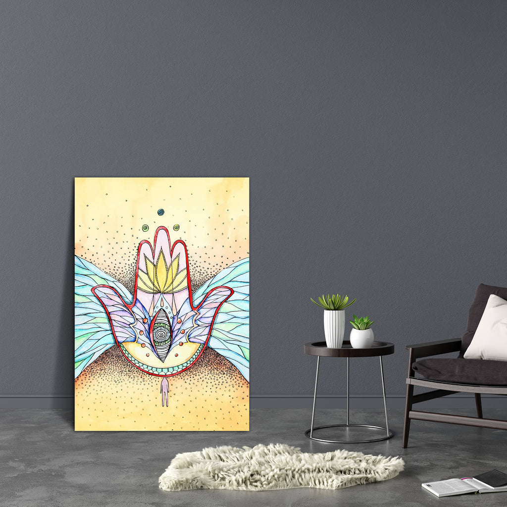 Abstract Hamsa Hand With Wings & Eye Canvas Painting Synthetic Frame-Paintings MDF Framing-AFF_FR-IC 5000338 IC 5000338, Abstract Expressionism, Abstracts, Allah, Arabic, Art and Paintings, Asian, Buddhism, Decorative, Drawing, Fantasy, Geometric Abstraction, Illustrations, Indian, Islam, Judaism, Paintings, Patterns, People, Semi Abstract, Signs, Signs and Symbols, Spiritual, Symbols, Watercolour, abstract, hamsa, hand, with, wings, eye, canvas, painting, synthetic, frame, abstraction, art, asia, bright, c