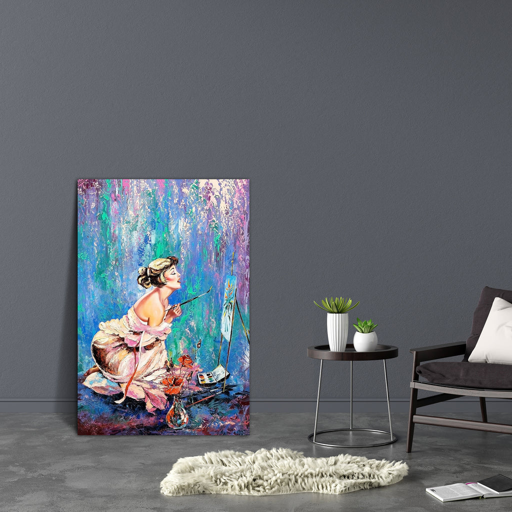 Girl Drawing A Picture Canvas Painting Synthetic Frame-Paintings MDF Framing-AFF_FR-IC 5000363 IC 5000363, Art and Paintings, Botanical, Drawing, Floral, Flowers, Gouache, Nature, Paintings, Russian, girl, a, picture, canvas, painting, synthetic, frame, oil, art, artist, background, brushes, draws, easel, interior, museum, paints, palette, press, reproduction, russia, woman, artzfolio, wall decor for living room, wall frames for living room, frames for living room, wall art, canvas painting, wall frame, sce