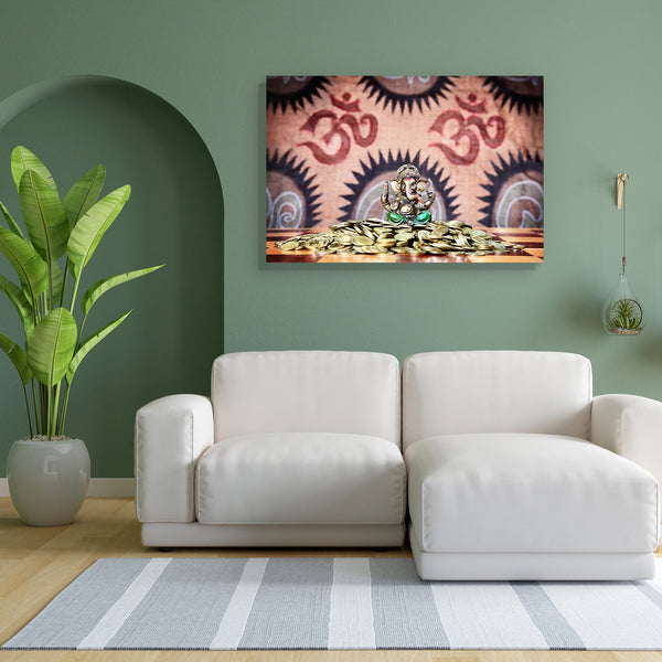 Hindu God Ganesha D2 Canvas Painting Synthetic Frame-Paintings MDF Framing-AFF_FR-IC 5000369 IC 5000369, Asian, Coins, Culture, Ethnic, God Ganesh, Hinduism, Indian, Religion, Religious, Signs, Signs and Symbols, Spiritual, Symbols, Traditional, Tribal, World Culture, hindu, god, ganesha, d2, canvas, painting, for, bedroom, living, room, engineered, wood, frame, money, aum, blessing, bright, chess, cultural, currency, desk, elephant, faith, finance, ganesh, gold, golden, heap, idol, india, knowledge, lord, 