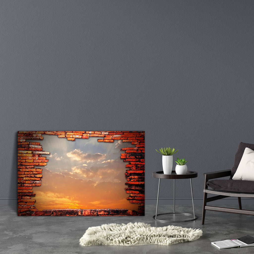 Brick Wall Revealing Sunset Sky Canvas Painting Synthetic Frame-Paintings MDF Framing-AFF_FR-IC 5000370 IC 5000370, Ancient, Architecture, Art and Paintings, Asian, Automobiles, Buddhism, Chinese, Cities, City Views, Culture, Ethnic, God Buddha, Historical, Individuals, Landscapes, Marble and Stone, Medieval, People, Portraits, Religion, Religious, Scenic, Signs and Symbols, Skylines, Sunsets, Symbols, Traditional, Transportation, Travel, Tribal, Vehicles, Vintage, World Culture, brick, wall, revealing, sun