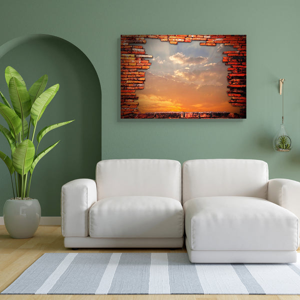 Brick Wall Revealing Sunset Sky Canvas Painting Synthetic Frame-Paintings MDF Framing-AFF_FR-IC 5000370 IC 5000370, Ancient, Architecture, Art and Paintings, Asian, Automobiles, Buddhism, Chinese, Cities, City Views, Culture, Ethnic, God Buddha, Historical, Individuals, Landscapes, Marble and Stone, Medieval, People, Portraits, Religion, Religious, Scenic, Signs and Symbols, Skylines, Sunsets, Symbols, Traditional, Transportation, Travel, Tribal, Vehicles, Vintage, World Culture, brick, wall, revealing, sun