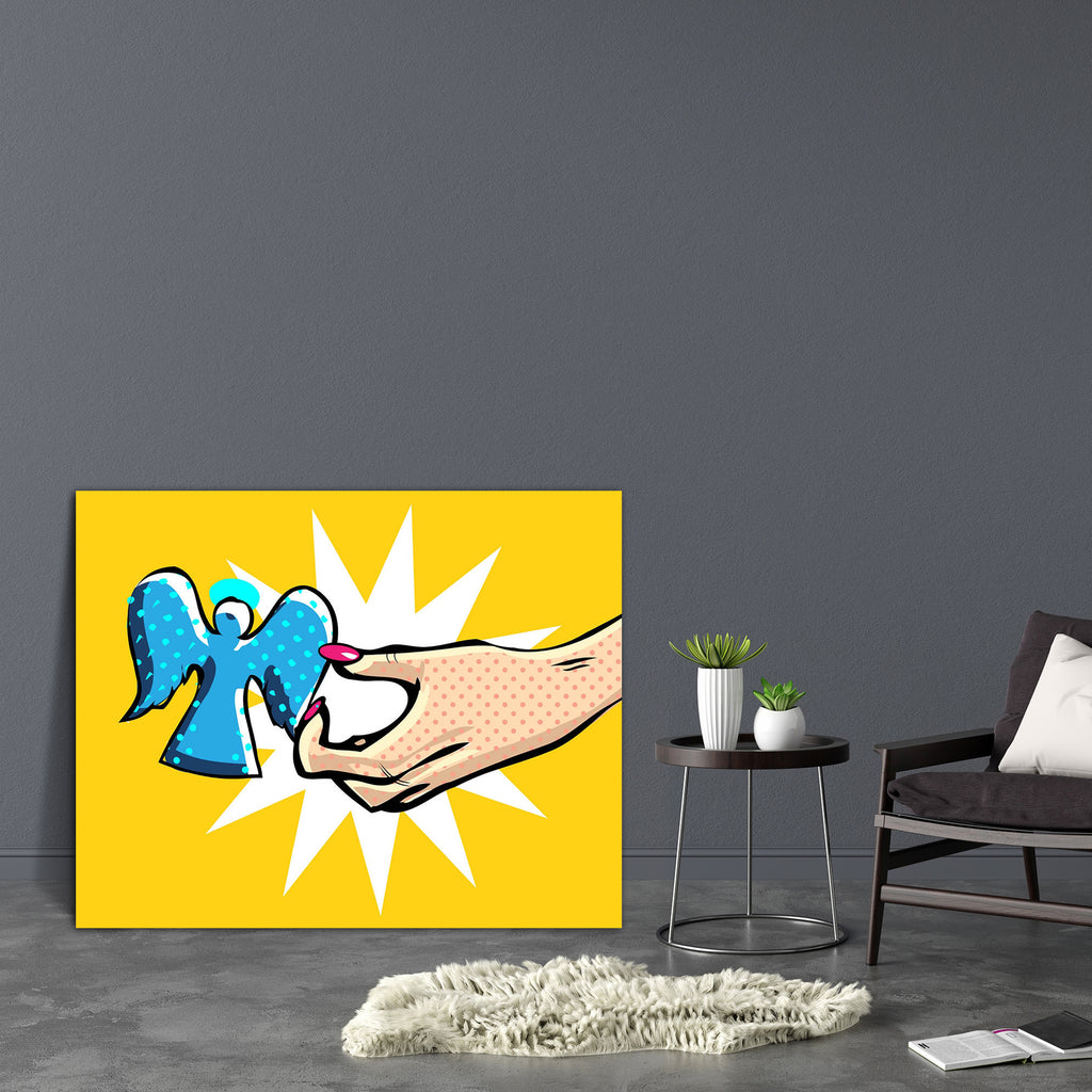 Pop Art Comic Angel In Female Hand Canvas Painting Synthetic Frame-Paintings MDF Framing-AFF_FR-IC 5000392 IC 5000392, Animated Cartoons, Art and Paintings, Comics, Dots, Fantasy, Pop Art, Religion, Religious, Spiritual, pop, art, comic, angel, in, female, hand, canvas, painting, synthetic, frame, angelic, angels, arm, calm, fairy, fairytale, faith, feathers, freedom, god, haven, heaven, heavenly, hold, holy, magic, polka, dot, winged, wings, artzfolio, wall decor for living room, wall frames for living roo