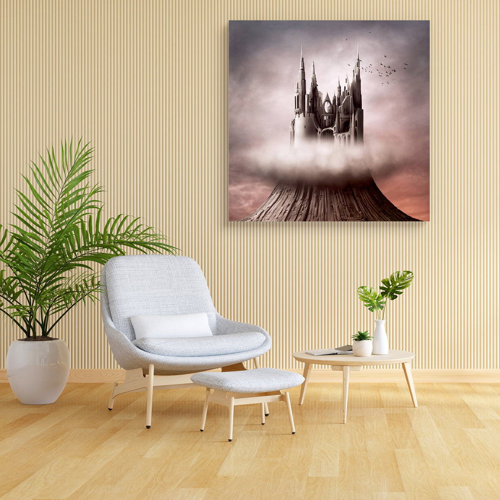 The Ruins On The Hill Canvas Painting Synthetic Frame-Paintings MDF Framing-AFF_FR-IC 5000408 IC 5000408, Ancient, Architecture, Art and Paintings, Birds, Digital, Digital Art, Drawing, Fantasy, Gothic, Graphic, Historical, Illustrations, Medieval, Mountains, Signs, Signs and Symbols, Vintage, the, ruins, on, hill, canvas, painting, synthetic, frame, castle, art, abandoned, building, clouds, concept, dark, darkness, design, destroy, fog, graphics, high, house, idea, illustration, imagination, invent, lonely
