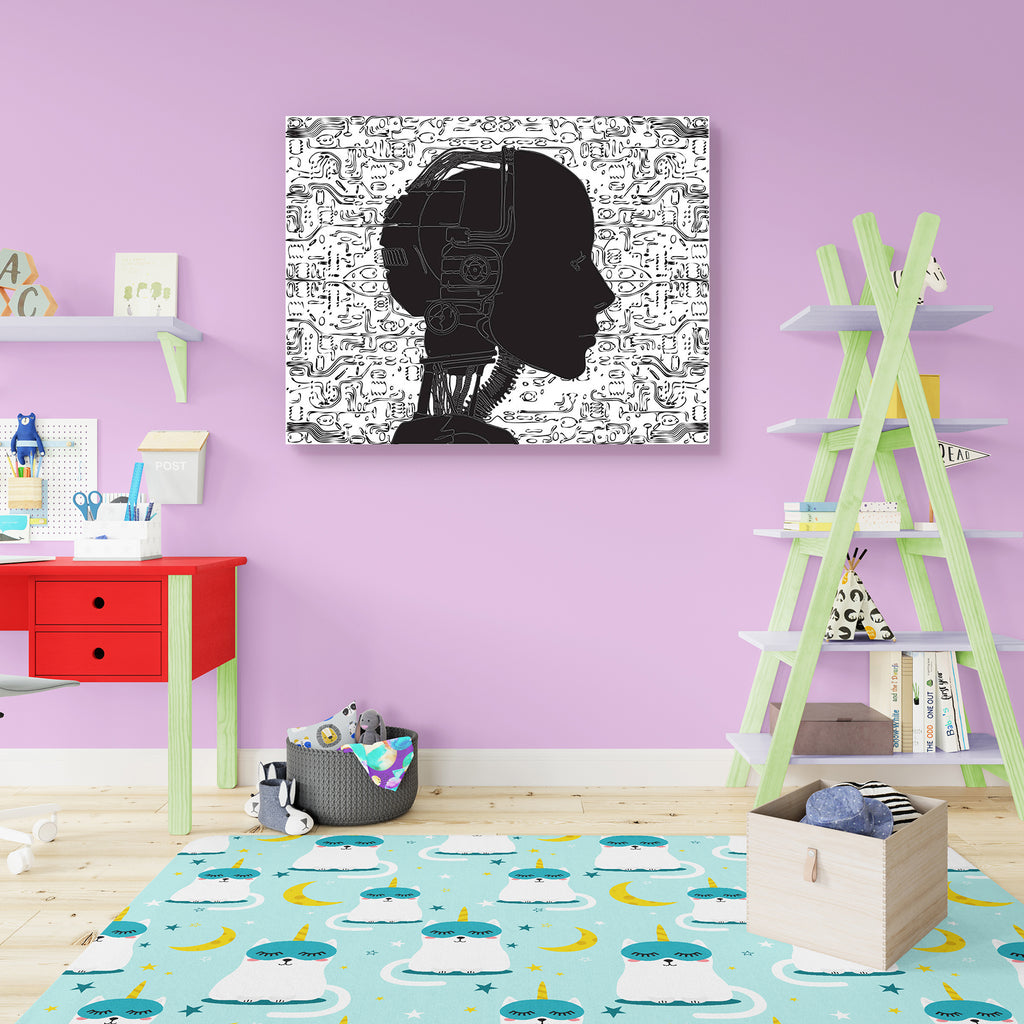 Electrical Circuit Canvas Painting Synthetic Frame-Paintings MDF Framing-AFF_FR-IC 5000435 IC 5000435, Black, Black and White, Digital, Digital Art, Futurism, Graphic, Illustrations, Modern Art, Science Fiction, White, Metallic, electrical, circuit, canvas, painting, synthetic, frame, robot, artificial, intelligence, cyborg, science, fiction, android, background, brain, communication, computer, concept, cyber, cybernetic, data, face, female, future, futuristic, head, human, illustration, interface, lady, ma