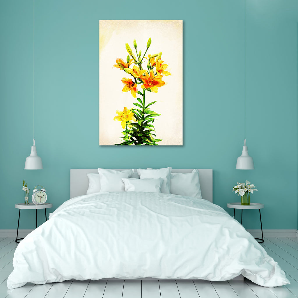 Watercolor Yellow Lily Canvas Painting Synthetic Frame-Paintings MDF Framing-AFF_FR-IC 5000453 IC 5000453, Ancient, Art and Paintings, Botanical, Drawing, Floral, Flowers, Historical, Illustrations, Medieval, Nature, Paintings, Patterns, Scenic, Seasons, Sketches, Vintage, Watercolour, watercolor, yellow, lily, canvas, painting, synthetic, frame, art, beauty, blooming, blossom, botany, color, elegance, flower, foliage, fragility, green, herb, illustration, image, leaf, nobody, painted, pattern, petal, plant