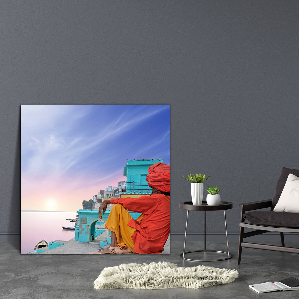 Holy Man Near Ganges Canvas Painting Synthetic Frame-Paintings MDF Framing-AFF_FR-IC 5000462 IC 5000462, Ancient, Asian, Automobiles, Cities, City Views, Goddess Ganga, Hinduism, Historical, Holidays, Indian, Landscapes, Medieval, Nautical, Panorama, Religion, Religious, Scenic, Spiritual, Sunrises, Sunsets, Transportation, Travel, Tropical, Urban, Vehicles, Vintage, holy, man, near, ganges, canvas, painting, synthetic, frame, india, antique, asia, calm, city, clouds, coast, cult, devotion, divine, exotic, 