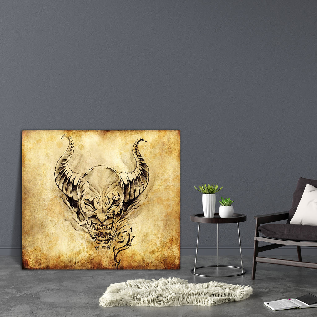 Devil Tattoo Canvas Painting Synthetic Frame-Paintings MDF Framing-AFF_FR-IC 5000466 IC 5000466, Abstract Expressionism, Abstracts, Ancient, Art and Paintings, Black, Black and White, Culture, Decorative, Digital, Digital Art, Drawing, Ethnic, Graphic, Historical, Illustrations, Medieval, Modern Art, Patterns, Retro, Semi Abstract, Signs, Signs and Symbols, Sketches, Symbols, Traditional, Tribal, Vintage, World Culture, devil, tattoo, canvas, painting, synthetic, frame, dragon, abstract, art, artistic, artw
