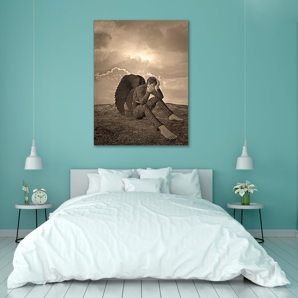 Sad Angel Canvas Painting Synthetic Frame-Paintings MDF Framing-AFF_FR-IC 5000475 IC 5000475, Adult, Asian, Fashion, sad, angel, canvas, painting, synthetic, frame, man, dark, beautiful, beauty, body, build, caucasian, concentration, concepts, contemplation, depression, hands, human, jeans, male, muscle, muscular, person, sadness, wing, wings, young, artzfolio, wall decor for living room, wall frames for living room, frames for living room, wall art, canvas painting, wall frame, scenery, panting, paintings 