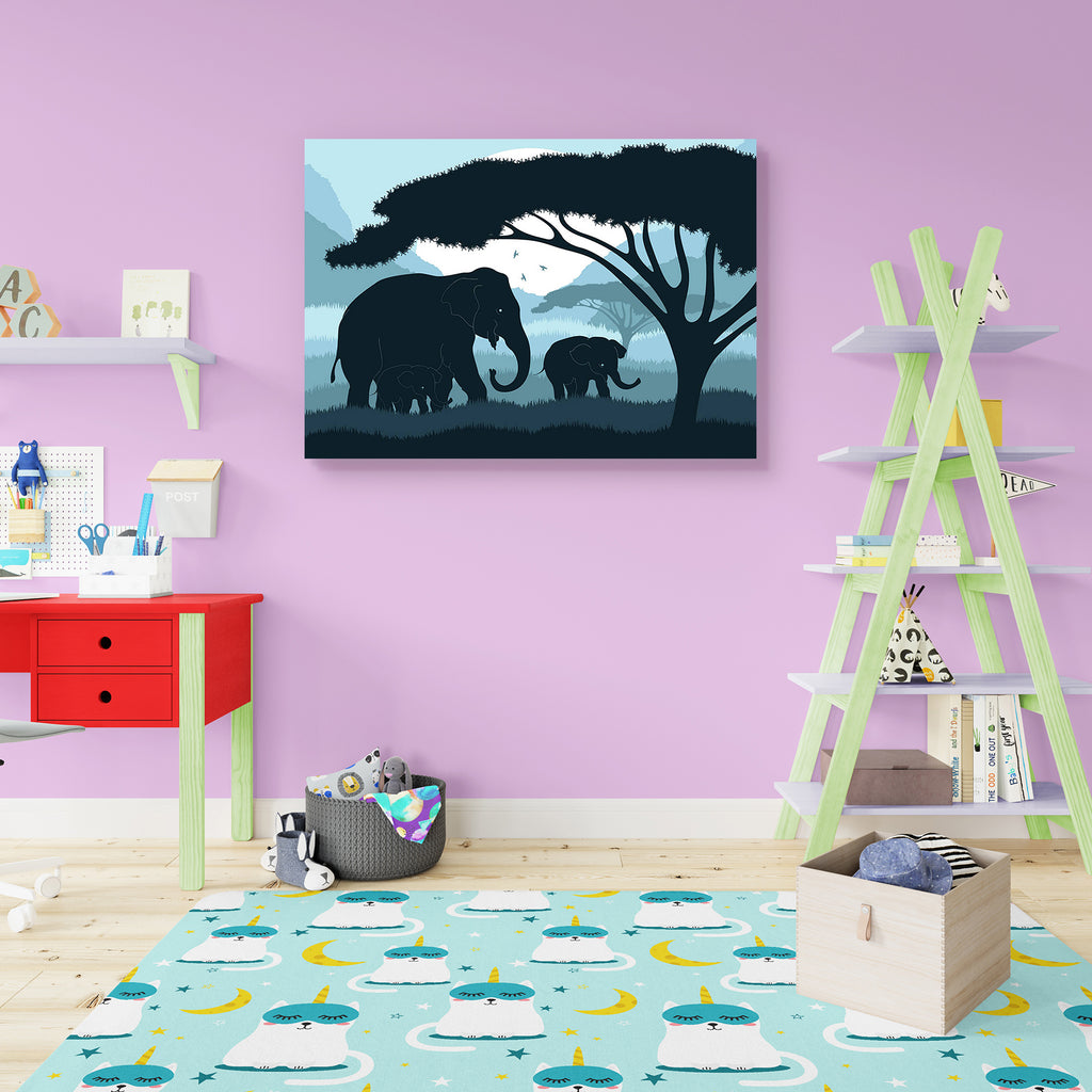 Elephant Family In Wild Africa Canvas Painting Synthetic Frame-Paintings MDF Framing-AFF_FR-IC 5000482 IC 5000482, African, Animals, Automobiles, Birds, Black, Black and White, Culture, Ethnic, Family, Landscapes, Mountains, Nature, Scenic, Skylines, Sunsets, Traditional, Transportation, Travel, Tribal, Vehicles, World Culture, elephant, in, wild, africa, canvas, painting, synthetic, frame, silhouette, acacia, adventure, animal, background, big, bird, blue, bush, cliff, creature, dawn, earth, environment, f