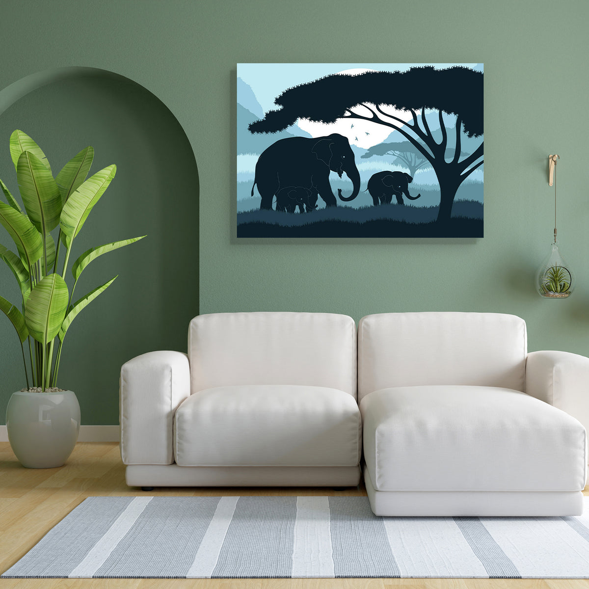 Elephant Family In Wild Africa Canvas Painting Synthetic Frame ...