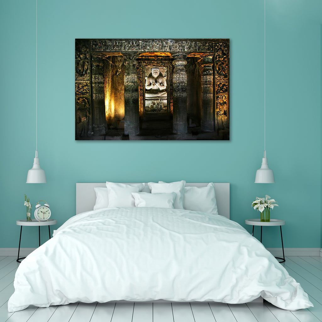 Buddha in Ajanta Cave India Canvas Painting Synthetic Frame-Paintings MDF Framing-AFF_FR-IC 5000485 IC 5000485, Ancient, Architecture, Asian, Automobiles, Buddhism, Culture, Ethnic, God Buddha, Hinduism, Historical, Indian, Marble and Stone, Medieval, Religion, Religious, Spiritual, Traditional, Transportation, Travel, Tribal, Vehicles, Vintage, World Culture, buddha, in, ajanta, cave, india, canvas, painting, synthetic, frame, archeology, asia, basalt, built, carving, column, faith, famous, gesture, glow, 