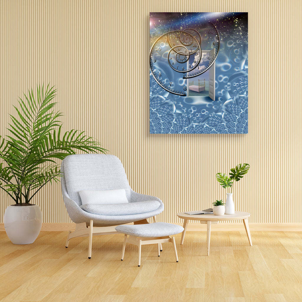 Eternal Sleep Canvas Painting Synthetic Frame-Paintings MDF Framing-AFF_FR-IC 5000495 IC 5000495, Abstract Expressionism, Abstracts, Conceptual, Figurative, Illustrations, Nature, Realism, Religion, Religious, Scenic, Semi Abstract, Spiritual, Surrealism, eternal, sleep, canvas, painting, synthetic, frame, abstract, allegory, bed, believe, blue, chronometer, clock, concept, cycle, day, door, doorway, dream, dreaming, dreamscape, end, eternity, god, hours, ideas, illustration, imagination, imaginative, imagi