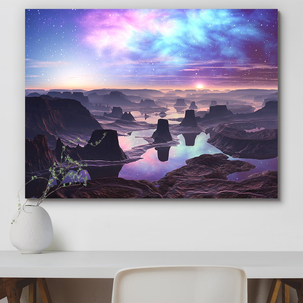 Mountainous Alien Landscape Canvas Painting Synthetic Frame-Paintings MDF Framing-AFF_FR-IC 5000497 IC 5000497, Astronomy, Cosmology, Fantasy, Futurism, Landscapes, Mountains, Scenic, Science Fiction, Skylines, Space, mountainous, alien, landscape, canvas, painting, synthetic, frame, aurora, planet, world, background, beach, blue, clouds, day, daytime, fiction, future, futuristic, rise, rocks, rugged, sand, science, scifi, sea, shore, sky, skyline, solitude, storms, sun, water, waves, artzfolio, wall decor 