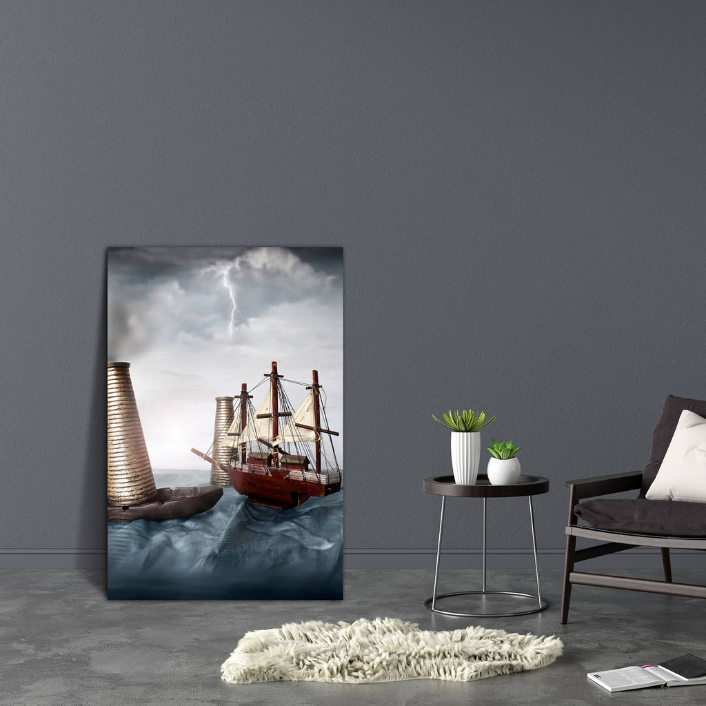 Miniature Ship In An Ocean Canvas Painting Synthetic Frame-Paintings MDF Framing-AFF_FR-IC 5000529 IC 5000529, Boats, Fantasy, Miniature Art, Nautical, Wooden, miniature, ship, in, an, ocean, canvas, painting, synthetic, frame, boat, clouds, deck, fishing, naval, sailing, sky, storm, thunder, towers, toy, vessel, water, waves, wood, artzfolio, wall decor for living room, wall frames for living room, frames for living room, wall art, canvas painting, wall frame, scenery, panting, paintings for living room, f