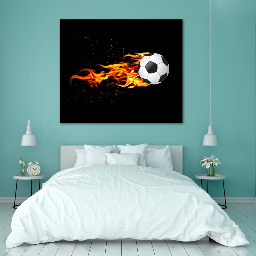 Soccer Ball On Fire Canvas Painting Synthetic Frame-Paintings MDF Framing-AFF_FR-IC 5000535 IC 5000535, Abstract Expressionism, Abstracts, Black, Black and White, Illustrations, Semi Abstract, Signs and Symbols, Sports, Symbols, soccer, ball, on, fire, canvas, painting, synthetic, frame, abstract, action, activity, background, blazing, burn, championship, competition, fiery, fireball, flame, football, game, glowing, goal, heat, hot, ignite, illustration, isolated, leather, leisure, motion, orange, play, pow