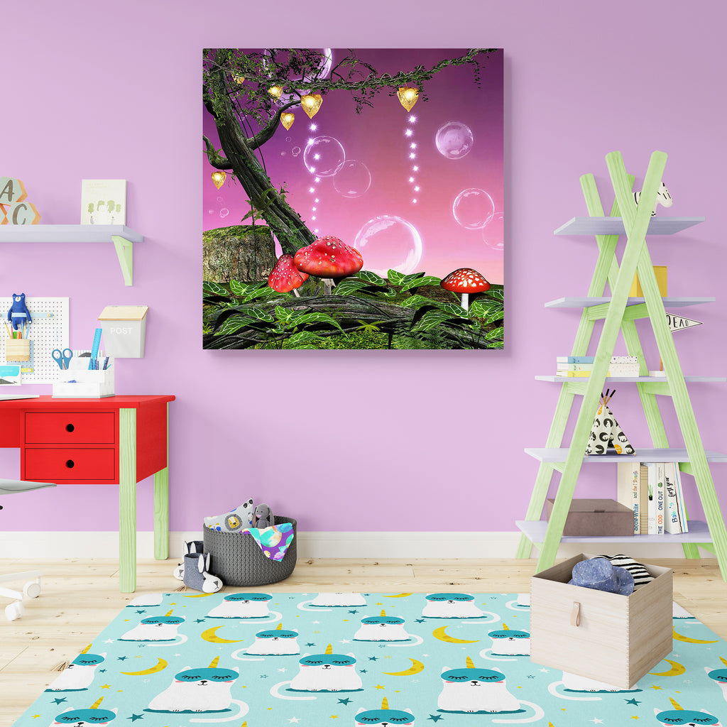 Enchanted Mushrooms Canvas Painting Synthetic Frame-Paintings MDF Framing-AFF_FR-IC 5000556 IC 5000556, Fantasy, Fruit and Vegetable, Fruits, Illustrations, Mountains, Nature, Scenic, Wooden, enchanted, mushrooms, canvas, painting, synthetic, frame, fairy, tale, forest, magic, background, bubbles, bush, elf, fae, ferns, grass, hill, illustration, ivy, lamps, leaves, lights, meadow, mountain, plants, rocks, scene, scenery, soap, spell, trees, undergrowth, vegetation, wood, artzfolio, wall decor for living ro