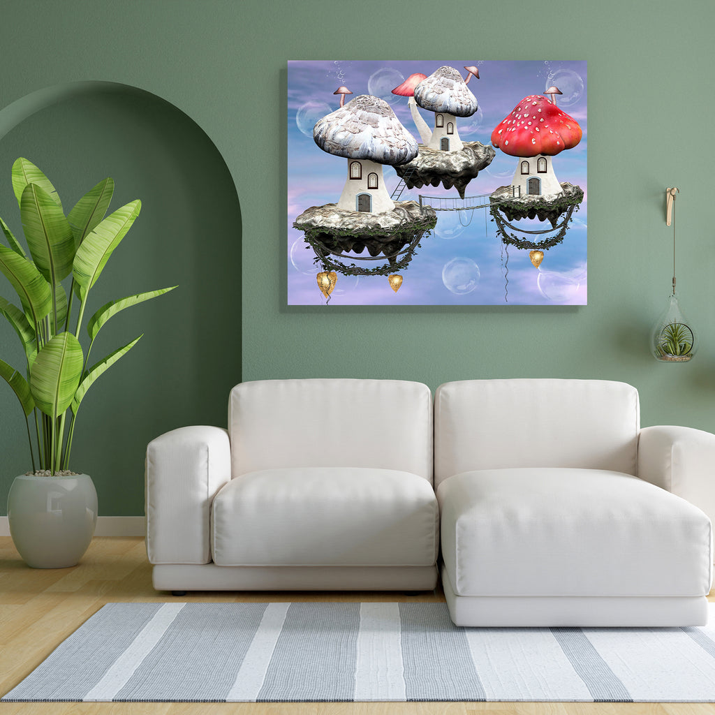 Mushrooms Magic Town Canvas Painting Synthetic Frame-Paintings MDF Framing-AFF_FR-IC 5000559 IC 5000559, Fantasy, Fruit and Vegetable, Fruits, Landscapes, Nature, Scenic, Sunrises, Sunsets, Surrealism, mushrooms, magic, town, canvas, painting, synthetic, frame, artwork, background, beauty, bridge, bubbles, buildings, chimney, clouds, details, dew, doorway, dream, elves, enchanted, fae, faerie, fairy, tale, glass, home, houses, imagination, ivy, ladders, lamps, landscape, lovely, pleasure, sky, soap, stained
