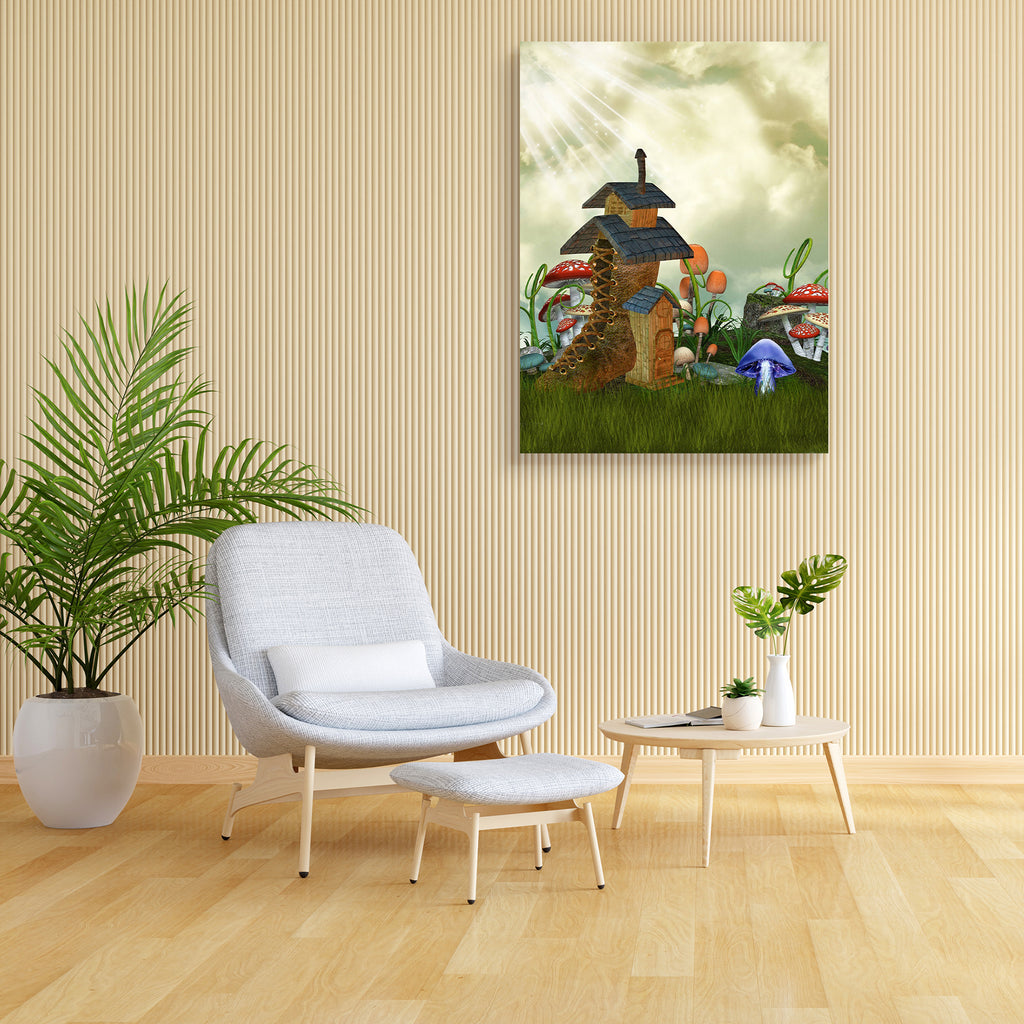 Fairy House With Mushrooms Canvas Painting Synthetic Frame-Paintings MDF Framing-AFF_FR-IC 5000570 IC 5000570, Art and Paintings, Baby, Children, Digital, Digital Art, Fantasy, Graphic, Kids, Nature, Scenic, fairy, house, with, mushrooms, canvas, painting, synthetic, frame, tales, amazing, art, backdrops, background, beautiful, boot, bright, cloud, clouds, colorful, door, dreams, dreamy, exploration, fae, fairytale, fantastic, lighting, magic, manipulation, mist, misty, outdoor, peaceful, scenario, scene, s