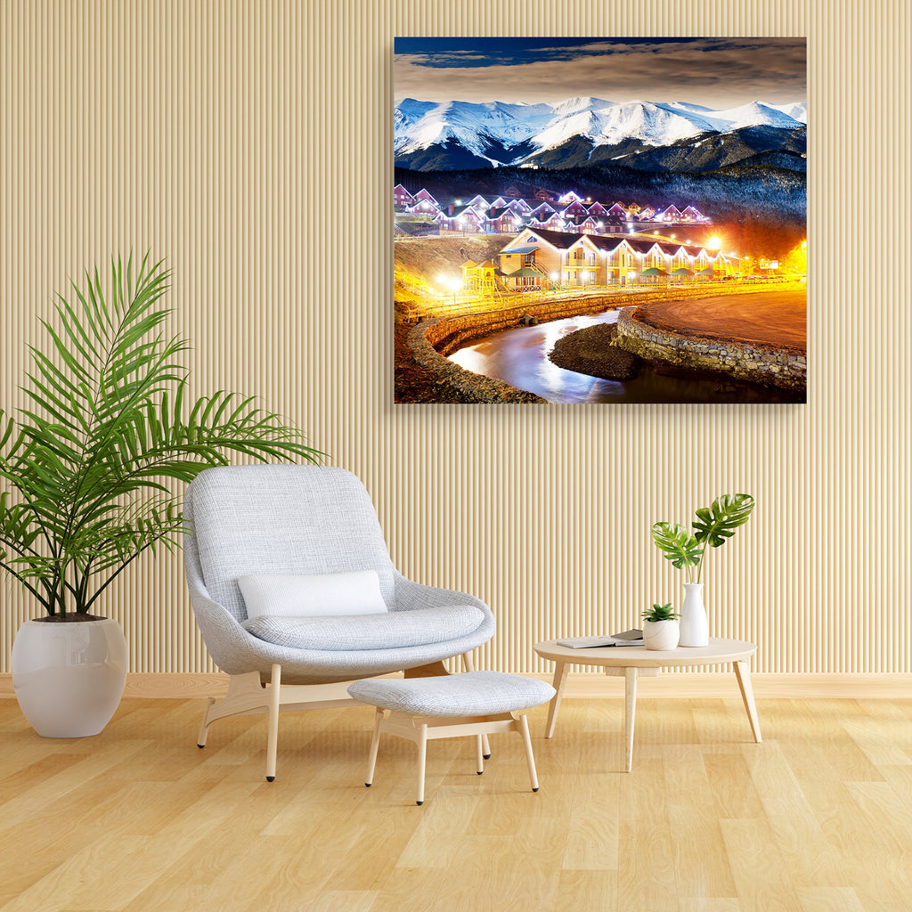 Christmas Night Canvas Painting Synthetic Frame-Paintings MDF Framing-AFF_FR-IC 5000645 IC 5000645, Architecture, Christianity, Festivals and Occasions, Festive, Holidays, Landscapes, Mountains, Scenic, Seasons, Urban, christmas, night, canvas, painting, synthetic, frame, landscape, village, winter, background, beautiful, beauty, bright, building, celebrate, celebration, cottage, dark, electric, estate, europe, evening, exterior, facade, festoon, garland, holiday, home, house, idyllic, illumination, lamp, l