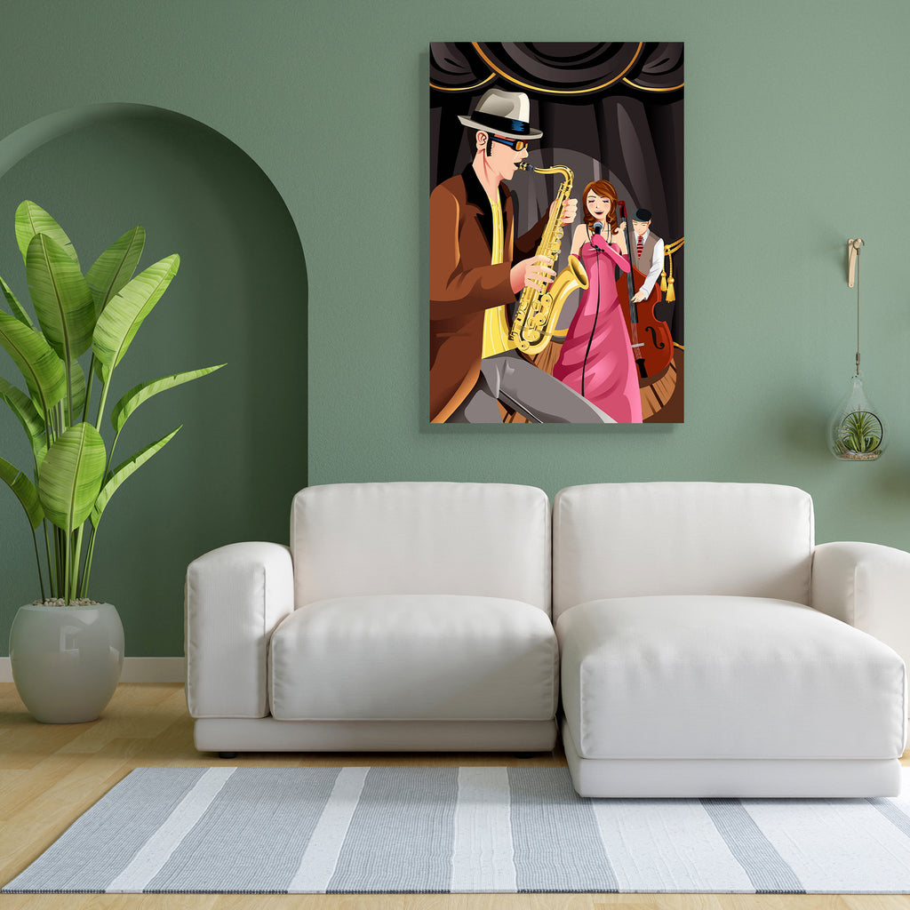 Jazz Music Band Canvas Painting Synthetic Frame-Paintings MDF Framing-AFF_FR-IC 5000648 IC 5000648, Animated Cartoons, Caricature, Cartoons, Drawing, Entertainment, Illustrations, Modern Art, Music, Music and Dance, Music and Musical Instruments, Musical Instruments, People, jazz, band, canvas, painting, synthetic, frame, saxophone, audio, bass, bassist, blues, cartoon, concert, cool, girl, hip, illustration, industry, instrument, lady, live, show, man, microphone, modern, player, musical, musician, night, 
