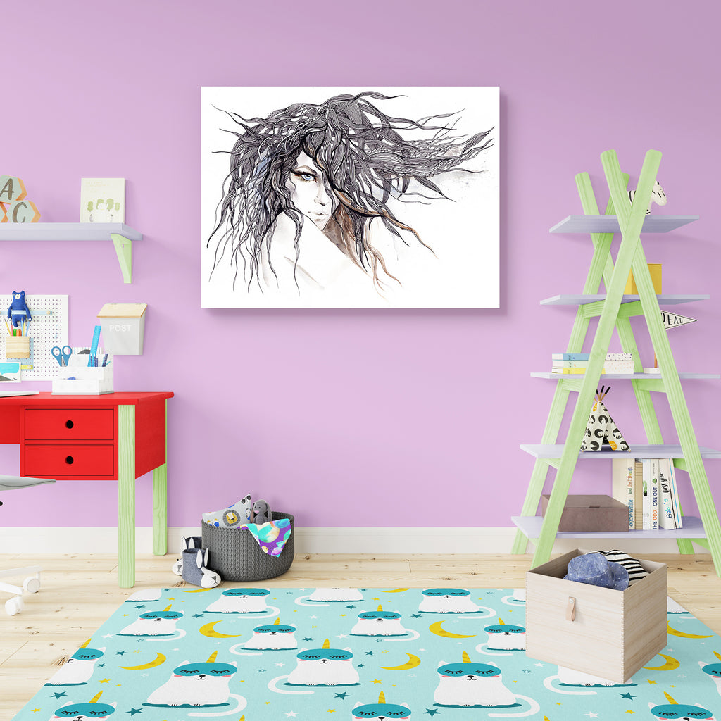 Woman With Abstract Hair D1 Canvas Painting Synthetic Frame-Paintings MDF Framing-AFF_FR-IC 5000682 IC 5000682, Abstract Expressionism, Abstracts, Adult, Art and Paintings, Black, Black and White, Digital, Digital Art, Drawing, Fashion, Graphic, Illustrations, Love, Nature, Paintings, Patterns, People, Romance, Scenic, Semi Abstract, Signs, Signs and Symbols, White, woman, with, abstract, hair, d1, canvas, painting, synthetic, frame, art, beautiful, beauty, concepts, contemporary, decoration, design, desire