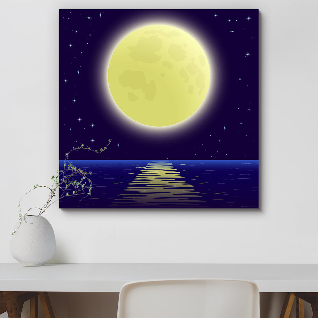 Night Sea Landscape Canvas Painting Synthetic Frame-Paintings MDF Framing-AFF_FR-IC 5000704 IC 5000704, Animated Cartoons, Astronomy, Black and White, Caricature, Cartoons, Cosmology, Fantasy, Illustrations, Landscapes, Nature, Scenic, Signs, Signs and Symbols, Space, White, night, sea, landscape, canvas, painting, synthetic, frame, cartoon, moon, full, air, background, beautiful, big, blue, bright, color, dark, darkness, design, glow, glowing, heaven, horizon, illustration, image, large, light, lunar, mari