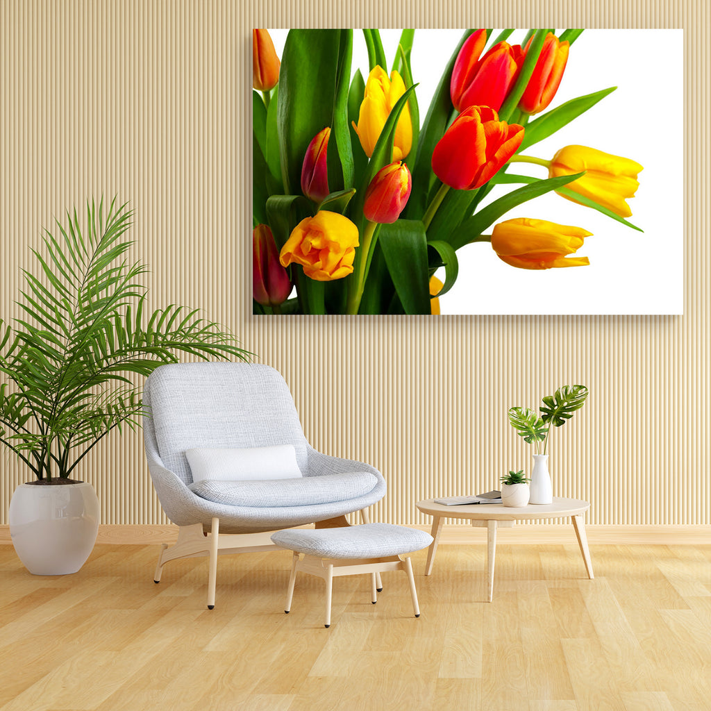 Red & Yellow Tulips Canvas Painting Synthetic Frame-Paintings MDF Framing-AFF_FR-IC 5000716 IC 5000716, Black and White, Botanical, Floral, Flowers, Holidays, Nature, Scenic, White, red, yellow, tulips, canvas, painting, synthetic, frame, aroma, background, beautiful, bouquet, congratulation, cut, feast, flavor, fragrant, fresh, gift, green, holiday, isolated, leaves, nice, postcard, present, artzfolio, wall decor for living room, wall frames for living room, frames for living room, wall art, canvas paintin