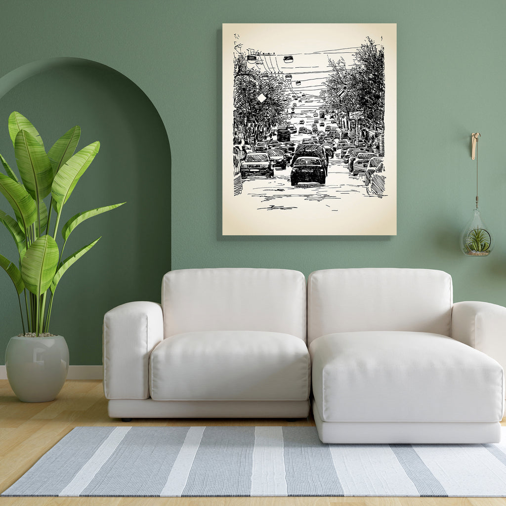 City Traffic Canvas Painting Synthetic Frame-Paintings MDF Framing-AFF_FR-IC 5000745 IC 5000745, Art and Paintings, Automobiles, Black and White, Business, Cars, Cities, City Views, Drawing, Illustrations, Transportation, Travel, Urban, Vehicles, White, city, traffic, canvas, painting, synthetic, frame, art, asphalt, auto, automobile, black, and, busy, car, carriageway, cityscape, composition, congestion, direction, downtown, drive, exterior, freeway, fuel, hand, draw, highway, illustration, ink, lane, line