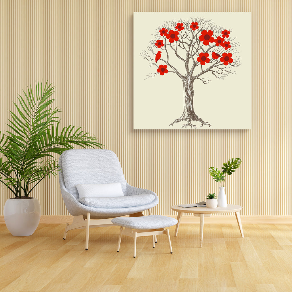 Tree In Bloom & Love Birds Canvas Painting Synthetic Frame-Paintings MDF Framing-AFF_FR-IC 5000747 IC 5000747, Art and Paintings, Birds, Botanical, Drawing, Floral, Flowers, Illustrations, Love, Nature, Romance, Scenic, Seasons, Signs, Signs and Symbols, Sketches, Symbols, Wooden, tree, in, bloom, canvas, painting, synthetic, frame, spring, sketch, silhouette, amor, amour, stylized, bird, art, backdrop, background, blossom, branch, card, color, decoration, design, element, environment, environmental, flora,