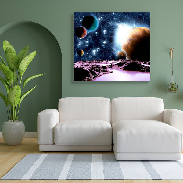 Abstract Planet With Water Canvas Painting Synthetic Frame-Paintings MDF Framing-AFF_FR-IC 5000750 IC 5000750, Abstract Expressionism, Abstracts, Astronomy, Automobiles, Cosmology, Fantasy, Futurism, Illustrations, Landscapes, Mountains, Nature, Scenic, Science Fiction, Semi Abstract, Space, Stars, Transportation, Travel, Vehicles, abstract, planet, with, water, canvas, painting, for, bedroom, living, room, engineered, wood, frame, outer, universe, air, atmosphere, background, blue, cosmos, dark, distant, e