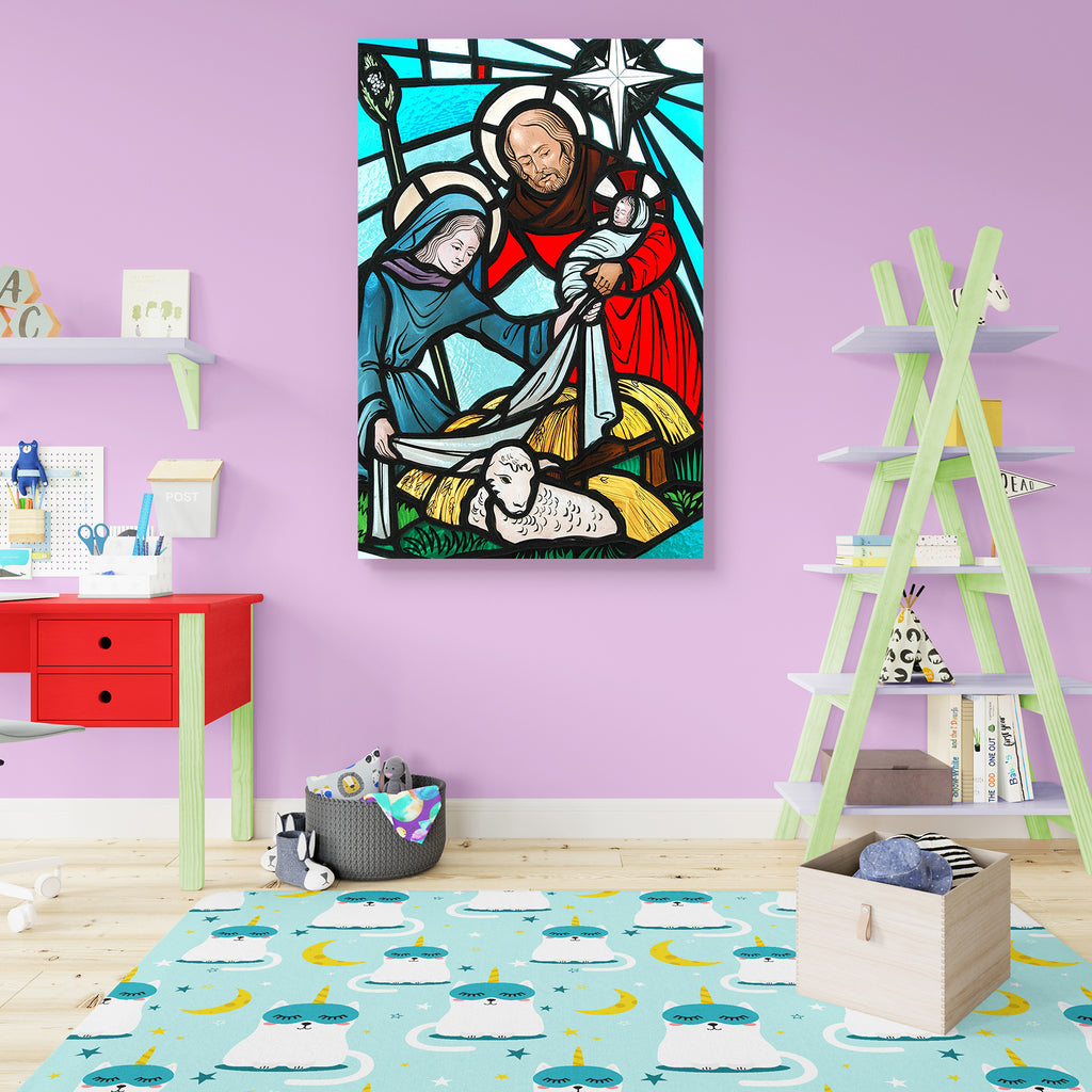 Stained Glass Window Of The Nativity Canvas Painting Synthetic Frame-Paintings MDF Framing-AFF_FR-IC 5000758 IC 5000758, Baby, Children, Christianity, Holidays, Jesus, Kids, Mother Mary, Religion, Religious, stained, glass, window, of, the, nativity, canvas, painting, synthetic, frame, mary, joseph, birth, christ, church, easter, faith, god, holiday, lamb, sacred, stable, xmas, artzfolio, wall decor for living room, wall frames for living room, frames for living room, wall art, canvas painting, wall frame, 