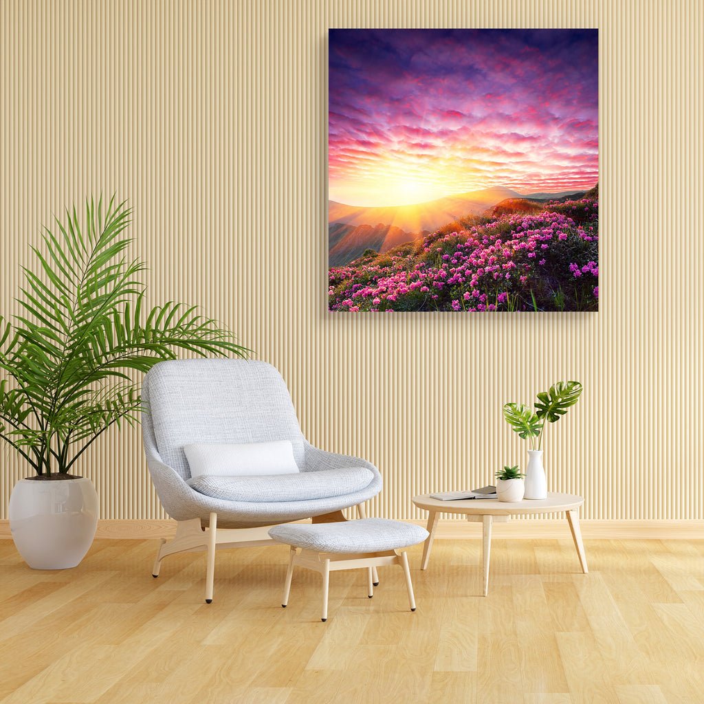 Spring Landscape In Mountains With Flower Canvas Painting Synthetic Frame-Paintings MDF Framing-AFF_FR-IC 5000761 IC 5000761, Botanical, Floral, Flowers, Landscapes, Mountains, Nature, Scenic, Seasons, Sunrises, Sunsets, spring, landscape, in, with, flower, canvas, painting, synthetic, frame, sunrise, heaven, sky, sunset, mountain, background, season, sunlight, printemps, red, morning, paisaje, alp, april, beam, beautiful, beauty, blossom, botany, bright, clean, climate, cloud, color, countryside, ecology, 