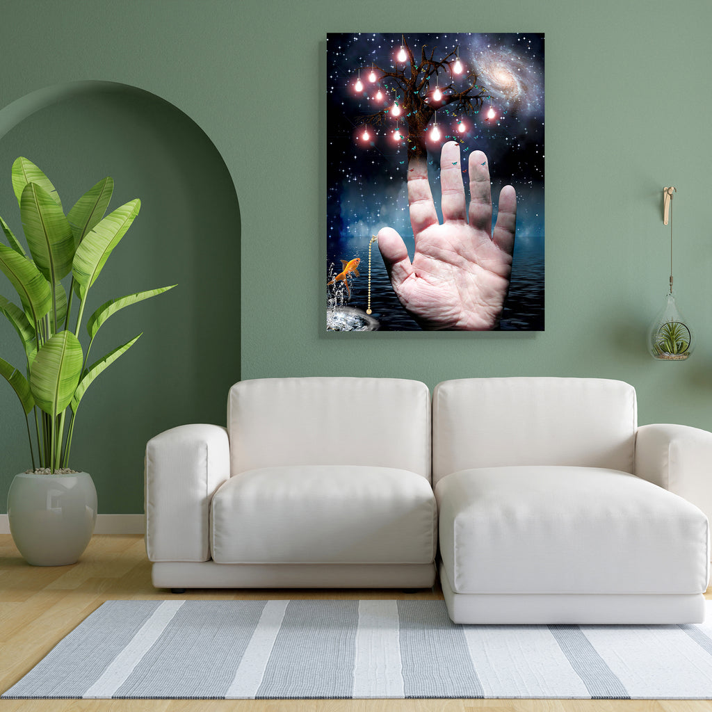 Hand With Tree Of Lights & Pull Switch Canvas Painting Synthetic Frame-Paintings MDF Framing-AFF_FR-IC 5000774 IC 5000774, Astronomy, Conceptual, Cosmology, Fantasy, Futurism, Religion, Religious, Science Fiction, Signs and Symbols, Space, Spiritual, Splatter, Stars, Symbols, hand, with, tree, of, lights, pull, switch, canvas, painting, synthetic, frame, ambiance, astral, aura, bulb, calm, clock, concept, cosmic, cosmos, creative, energy, eternal, fish, future, galactic, galaxy, god, goldfish, heaven, idea,