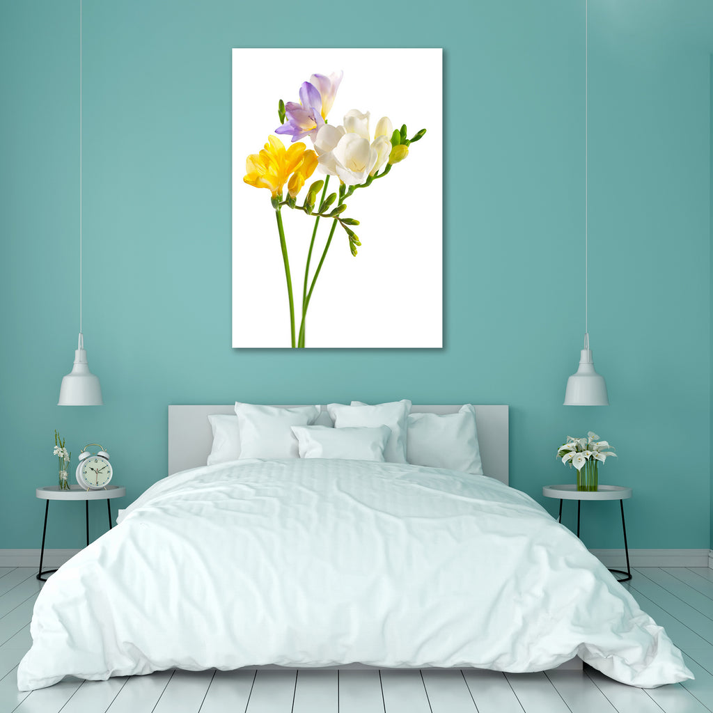 White & Yellow & Purple Freesia Flowers Canvas Painting Synthetic Frame-Paintings MDF Framing-AFF_FR-IC 5000784 IC 5000784, Black and White, Botanical, Floral, Flowers, Nature, Scenic, White, yellow, purple, freesia, canvas, painting, synthetic, frame, aroma, background, beautiful, bloom, blossom, bouquet, buds, flavor, fragrant, garden, green, isolated, isolation, lilac, nice, plant, artzfolio, wall decor for living room, wall frames for living room, frames for living room, wall art, canvas painting, wall 