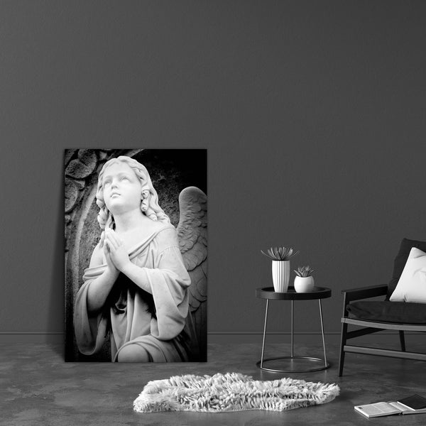 Angel In An Old Gothic Church Canvas Painting Synthetic Frame-Paintings MDF Framing-AFF_FR-IC 5000787 IC 5000787, Ancient, Art and Paintings, Baby, Black and White, Children, Christianity, Gothic, Historical, Icons, Jesus, Kids, Marble, Marble and Stone, Medieval, Religion, Religious, Retro, Spiritual, Vintage, White, angel, in, an, old, church, canvas, painting, for, bedroom, living, room, engineered, wood, frame, statue, guardian, engel, praying, art, artistic, beautiful, belief, boy, catholic, cemetery, 