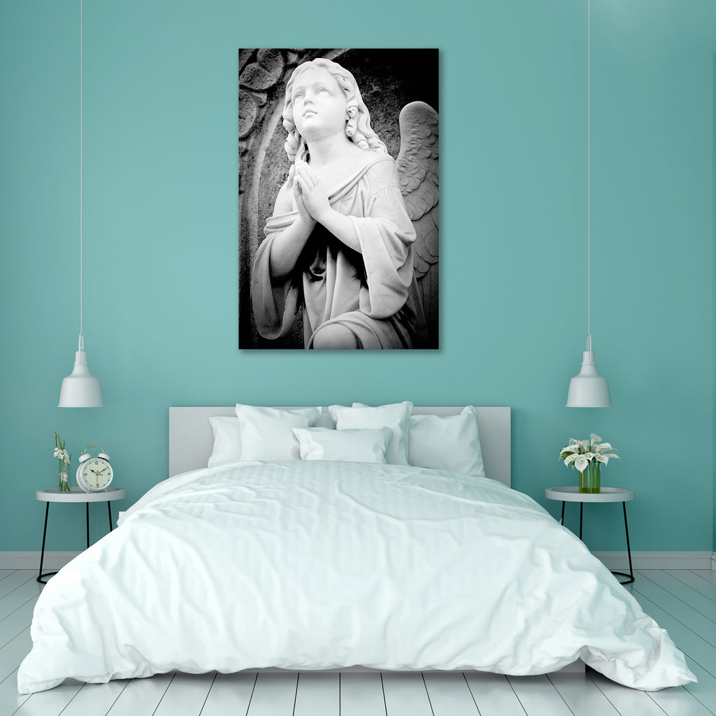 Angel In An Old Gothic Church Canvas Painting Synthetic Frame-Paintings MDF Framing-AFF_FR-IC 5000787 IC 5000787, Ancient, Art and Paintings, Baby, Black and White, Children, Christianity, Gothic, Historical, Icons, Jesus, Kids, Marble, Marble and Stone, Medieval, Religion, Religious, Retro, Spiritual, Vintage, White, angel, in, an, old, church, canvas, painting, synthetic, frame, statue, guardian, engel, praying, art, artistic, beautiful, belief, boy, catholic, cemetery, child, christian, death, faith, fun