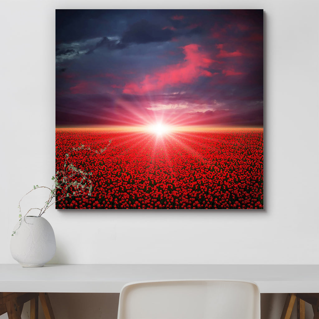 Sunset On The Red Tulips Canvas Painting Synthetic Frame-Paintings MDF Framing-AFF_FR-IC 5000793 IC 5000793, Botanical, Floral, Flowers, Landscapes, Nature, Rural, Scenic, Seasons, Sunrises, Sunsets, sunset, on, the, red, tulips, canvas, painting, synthetic, frame, beauty, blossom, cloud, color, colored, dramatic, dusk, field, flower, green, horizon, idyllic, image, land, landscape, light, meadow, multi, nobody, outdoors, plant, scene, scenics, season, sky, spring, summer, sun, sunbeam, sunlight, sunrise, t