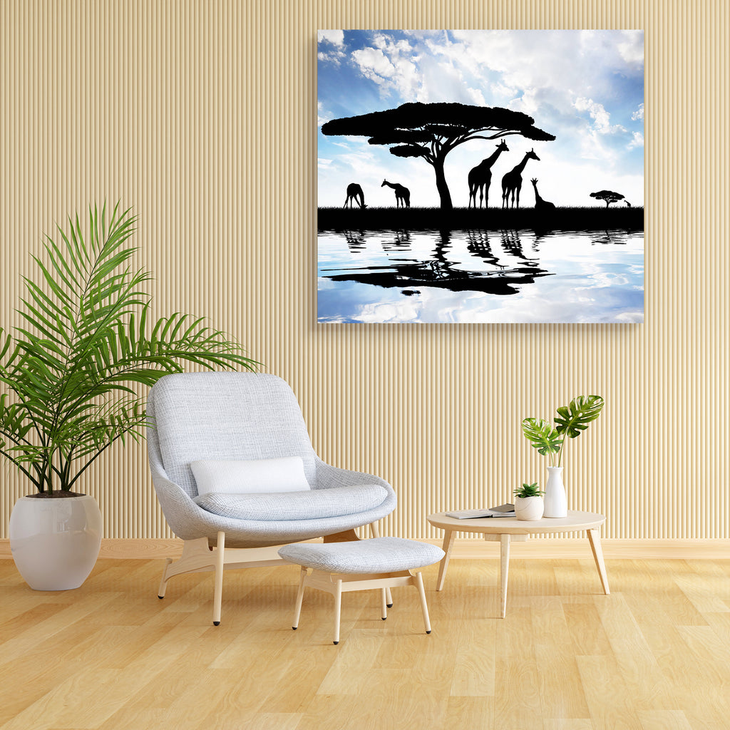 Giraffe Canvas Painting Synthetic Frame-Paintings MDF Framing-AFF_FR-IC 5000798 IC 5000798, African, Animals, Automobiles, Black, Black and White, Illustrations, Landmarks, Landscapes, Nature, Places, Scenic, Sunrises, Sunsets, Transportation, Travel, Vehicles, Wildlife, giraffe, canvas, painting, synthetic, frame, safari, acacia, africa, animal, background, beauty, cloud, color, dawn, desert, dusk, environment, image, kenya, land, landmark, landscape, mirage, mirror, orange, park, reflecting, reflection, s