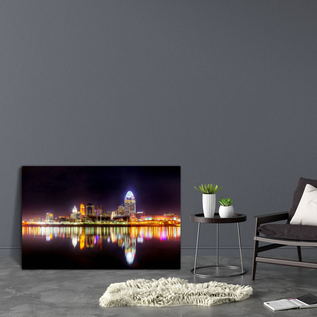 Cincinnati Ohio Skyline, Newport Kentucky, USA D1 Canvas Painting Synthetic Frame-Paintings MDF Framing-AFF_FR-IC 5000836 IC 5000836, Architecture, Automobiles, Business, Cities, City Views, Landscapes, Modern Art, Panorama, Scenic, Skylines, Sunsets, Transportation, Travel, Urban, Vehicles, cincinnati, ohio, skyline, newport, kentucky, usa, d1, canvas, painting, synthetic, frame, blue, bridge, building, buildings, built, structure, city, cityscape, downtown, dusk, evening, illuminated, lights, metro, moder