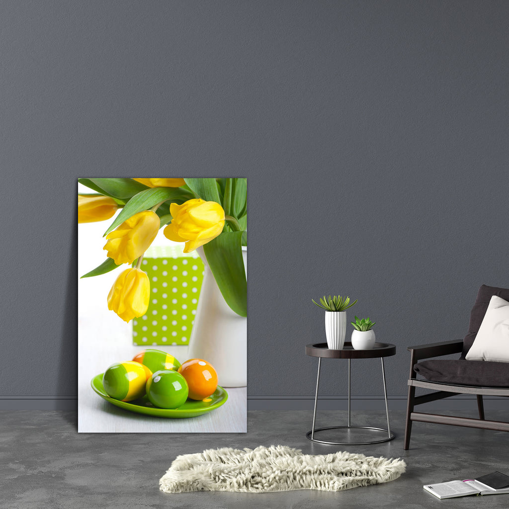 Colorful Easter Eggs On A Plate Canvas Painting Synthetic Frame-Paintings MDF Framing-AFF_FR-IC 5000862 IC 5000862, Botanical, Floral, Flowers, Holidays, Nature, colorful, easter, eggs, on, a, plate, canvas, painting, synthetic, frame, bouquet, celebrate, color, congratulation, decoration, feast, flavor, green, holiday, laying, orange, ornament, paint, table, tableware, tulips, yellow, artzfolio, wall decor for living room, wall frames for living room, frames for living room, wall art, canvas painting, wall