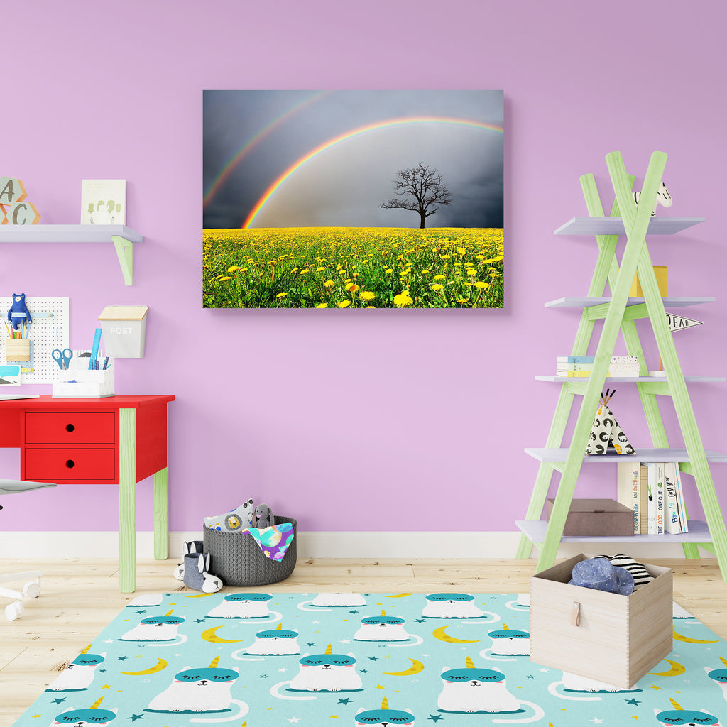 Dandelion Field & Dead Tree Canvas Painting Synthetic Frame-Paintings MDF Framing-AFF_FR-IC 5000863 IC 5000863, Countries, Culture, Ethnic, Landscapes, Nature, Plain, Rural, Scenic, Space, Traditional, Tribal, Wooden, World Culture, dandelion, field, dead, tree, canvas, painting, synthetic, frame, rainbow, sky, double, rainbows, colors, agricultural, autumn, background, beautiful, blue, bright, clear, clouds, colorful, colour, colourful, country, countryside, dark, environment, farm, farming, free, fresh, g