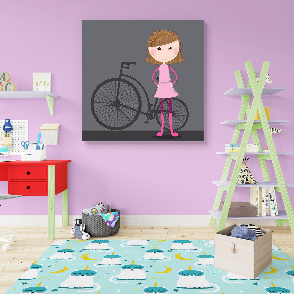 Cute Girl With Bike Canvas Painting Synthetic Frame-Paintings MDF Framing-AFF_FR-IC 5000878 IC 5000878, Ancient, Animated Cartoons, Art and Paintings, Automobiles, Baby, Bikes, Caricature, Cartoons, Children, Digital, Digital Art, Drawing, Fashion, Graphic, Historical, Illustrations, Kids, Medieval, Nature, Scenic, Seasons, Signs, Signs and Symbols, Sports, Transportation, Travel, Vehicles, Vintage, cute, girl, with, bike, canvas, painting, synthetic, frame, bicycle, beautiful, cartoon, little, art, backgro